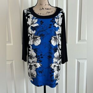 JM Collection Blue Floral Contrast-Sleeve Women's tunic 1X